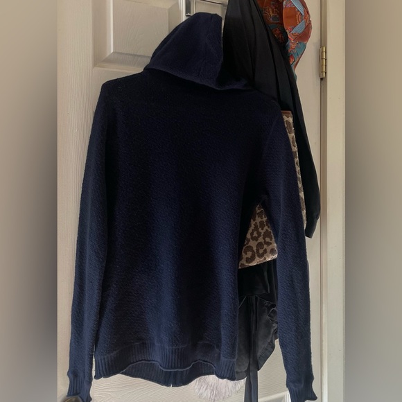 100% Cashmere Zip Hoodie Sweater Cardigan Sweatshirt Navy Size Medium - Picture 7 of 13